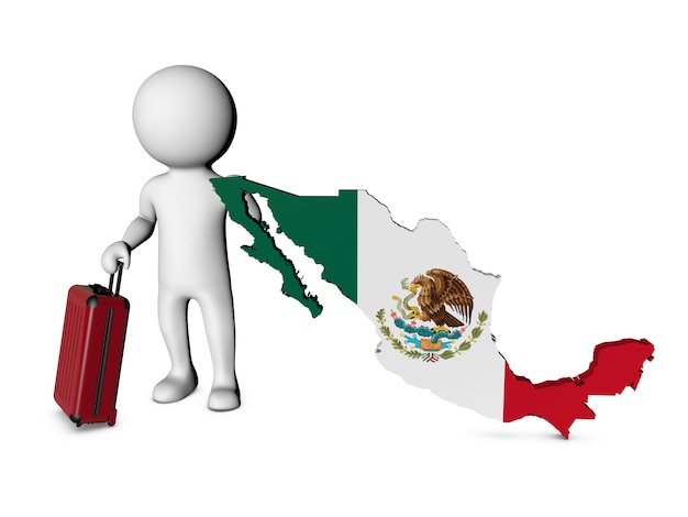 White character with suitcase visits mexico