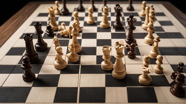 Photo white chessboard with all pieces in place