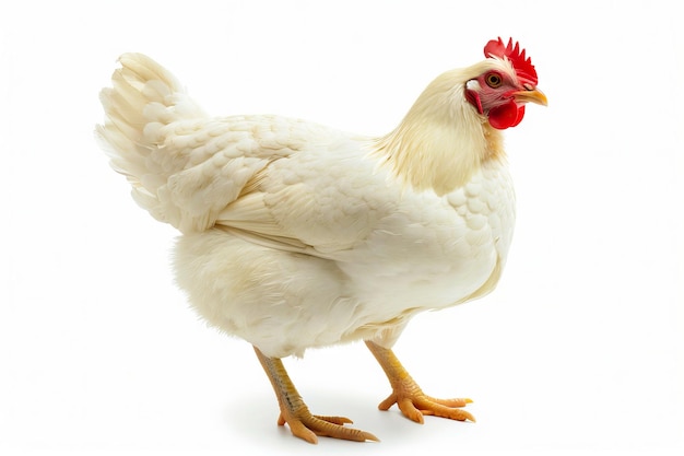 A white chicken standing on a background