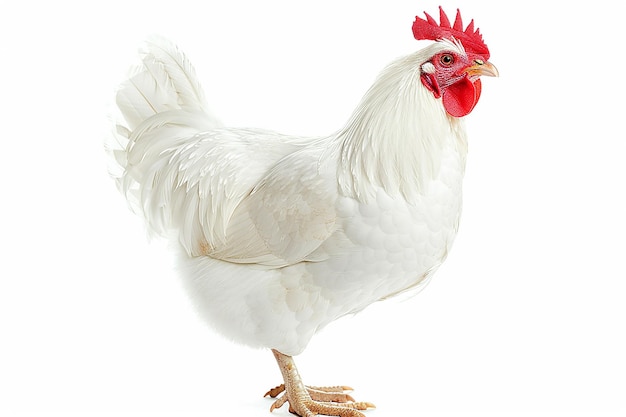 a white chicken with a red head and a red head