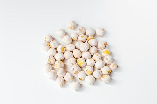 White chickpeas on white background