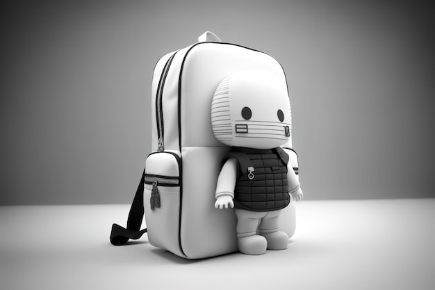 White children's backpack on white background Studio shot