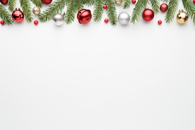 White christmas background. Top view with copy space for greetings text