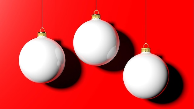 White Christmas balls isolated on red background