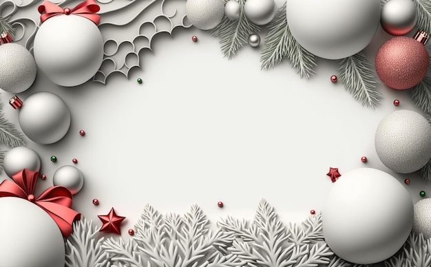 A white christmas frame with a red bow and snowflakes.