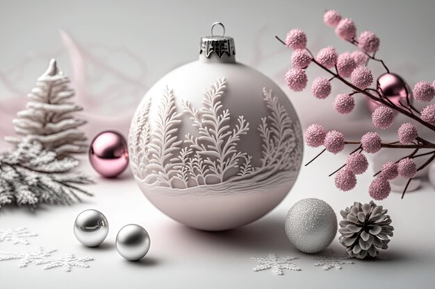 White Christmas ornament surrounded by colorful ornaments Generative AI