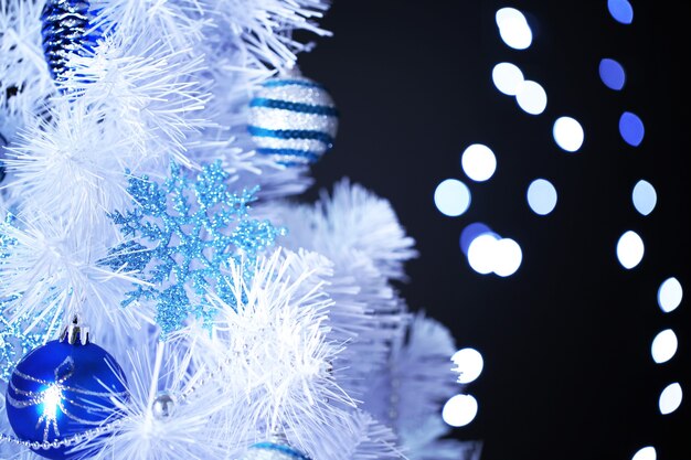 White Christmas tree on bokeh background