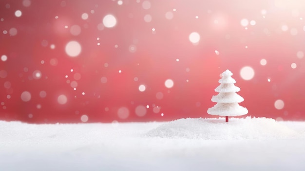 Photo white christmas tree in snow with red bokeh background