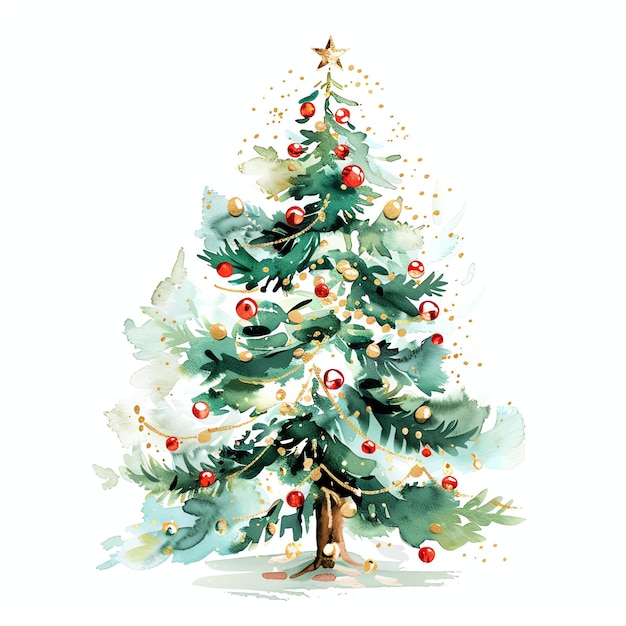 White Christmas Tree watercolor winter christmas