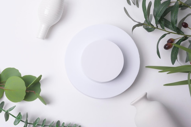 White circle mockup with natural white background Product show concept