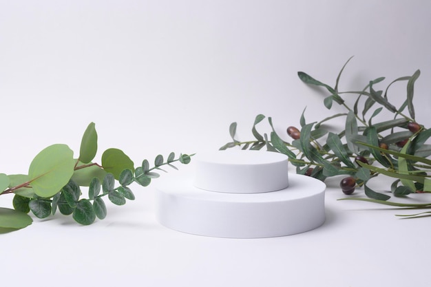 White circle mockup with natural white background Product show concept