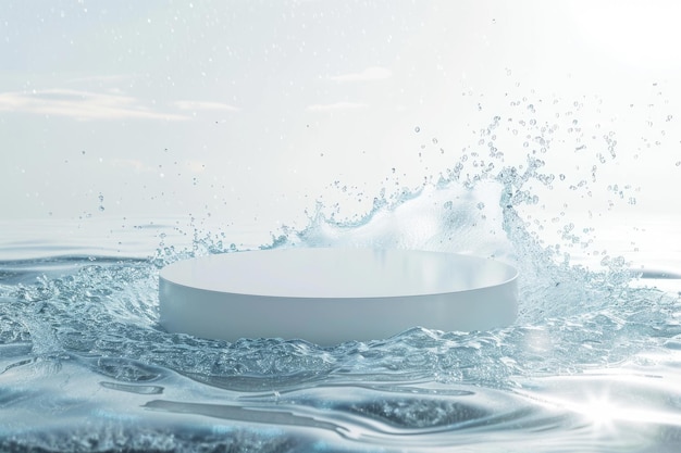 White circle podium on water with waves Nature background for presentations