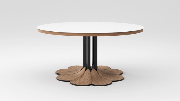 Photo a white circular table with an octagonal wood base and black metal legs designed by wendell for the