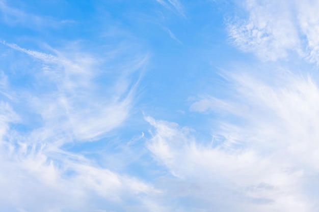 White cirrus clouds on a blue sky background