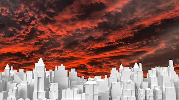 Photo white city building and twilight sky 3d rendering