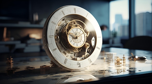 A white clock placed on a table