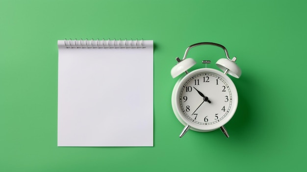 Photo a white clock with the on a green background