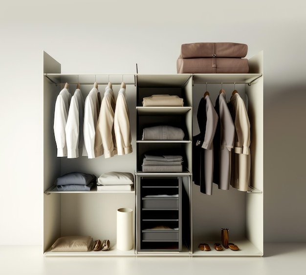 White closet with clothes hanging on it Generative AI