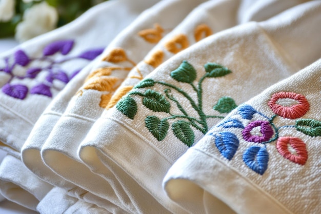 Photo white cloth embroidered with colorful floral designs