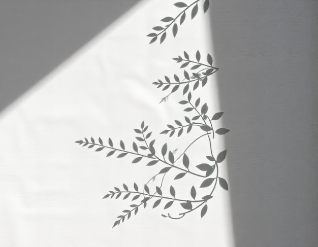 Photo a white cloth with a branch and leaves on it