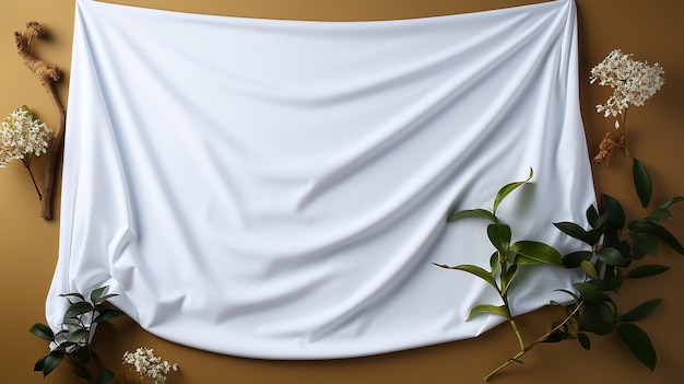 Photo a white cloth with a plant on it and a flower on it