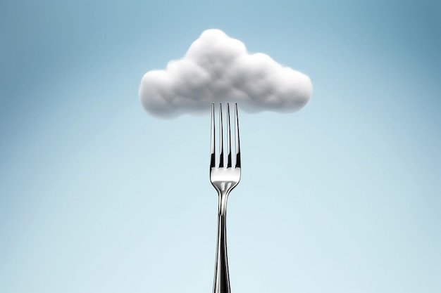 White cloud on a fork Diet concept eating nothing hunger for information cloud storage technology AI generated