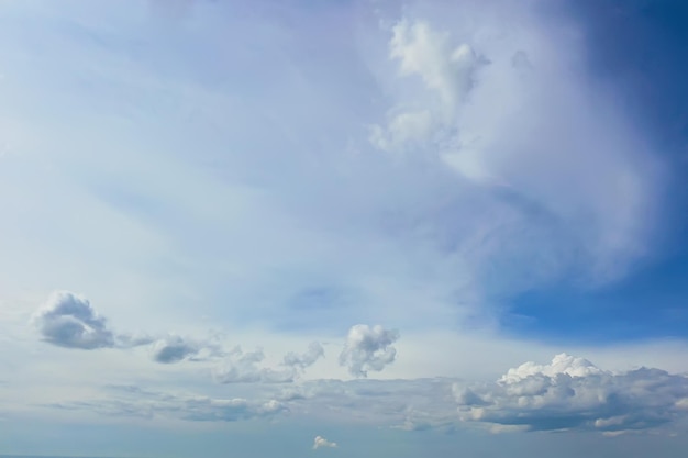 white clouds on blue sky background, abstract seasonal wallpaper, sunny day atmosphere