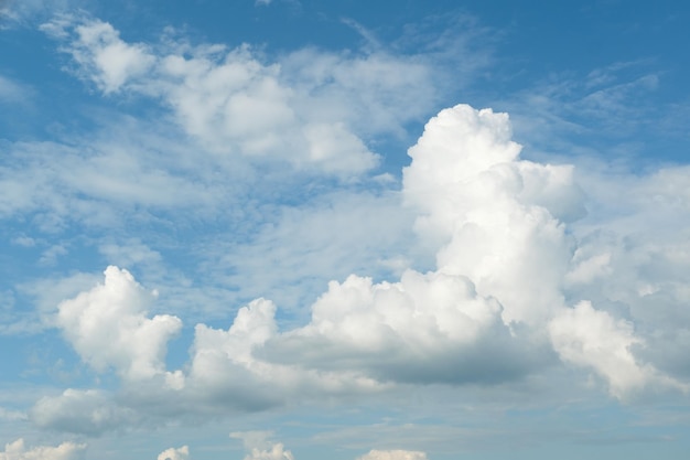 The white clouds have a quaint and rural shape The sky is cloudy and blue