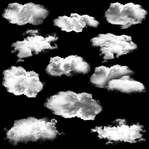 Photo white clouds isolated over black background illustration set