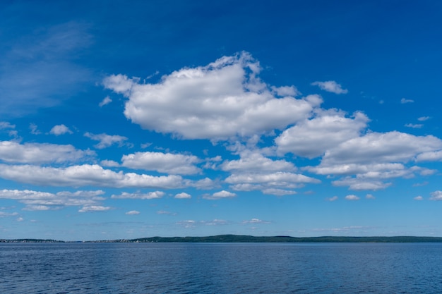 White clouds above the water surface