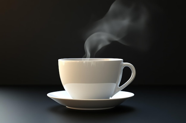 Photo a white coffee cup is on a saucer and a saucer with steam coming out of it