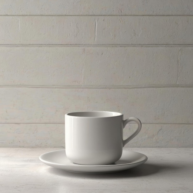 Photo a white coffee cup on a plate with a white plate on it