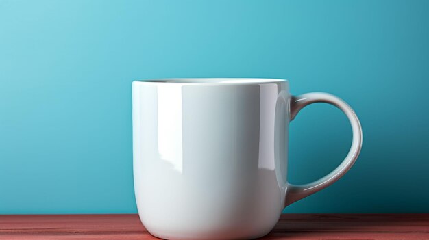 Photo a white coffee cup sits on a wooden table