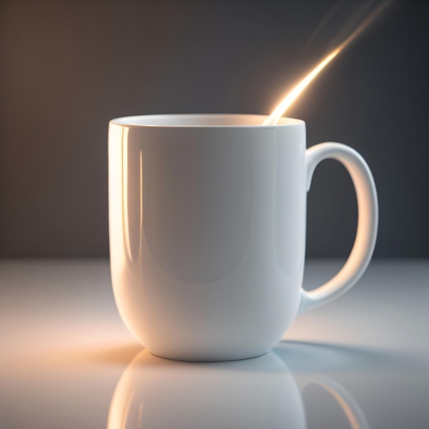 A white coffee cup with a flame on the bottom.