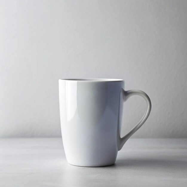 a white coffee cup with a handle that says no on it mockup