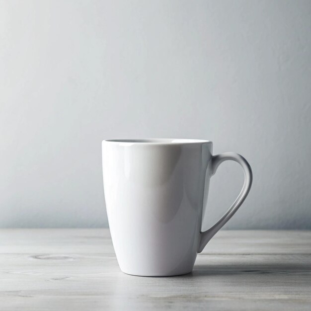 a white coffee cup with a handle that says no on it mockup