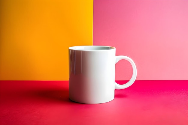 White Coffee Mug on Vibrant Colorblocking Background