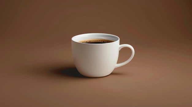 White coffee mug with black coffee on a brown background