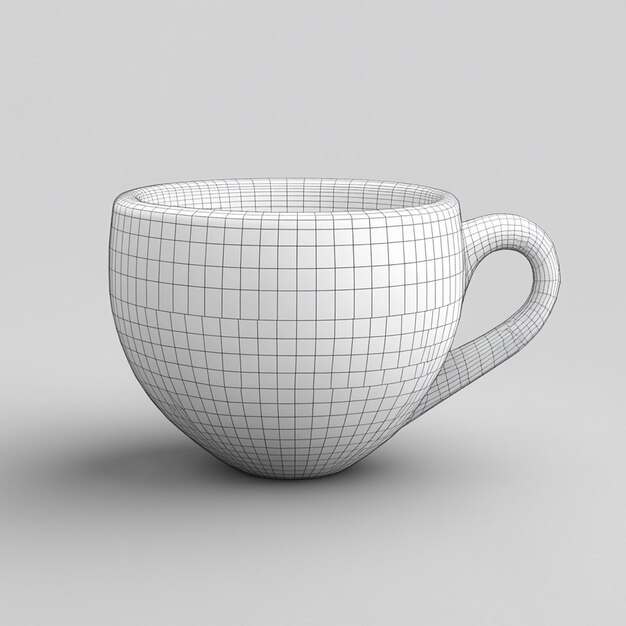 Photo a white coffee mug with a pattern of squares on it