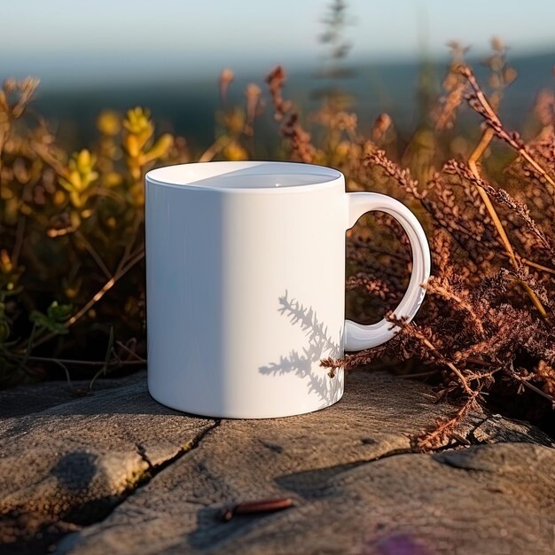 Photo a white coffee mug with a tree design on it