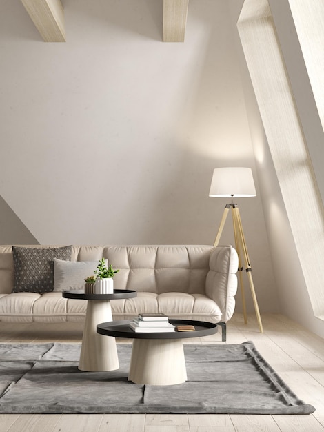 White color attic interior room 3d illustration