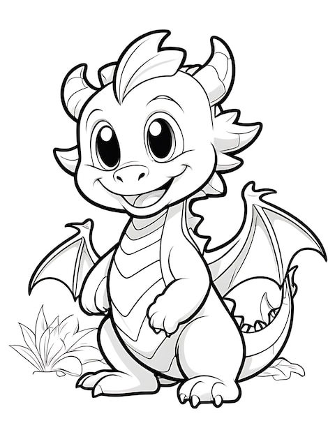 Photo white color cartoon drawing of a dragon with a big smile on its face white background