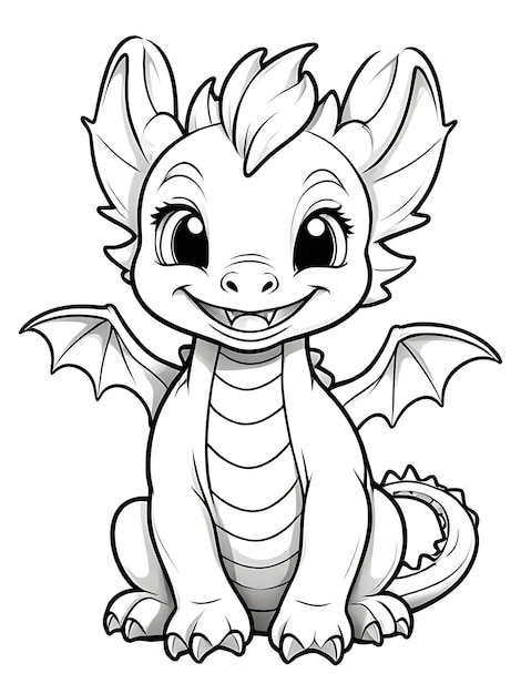 White color cartoon drawing of a dragon with a big smile on its face white background