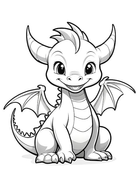 White color cartoon drawing of a dragon with a big smile on its face white background