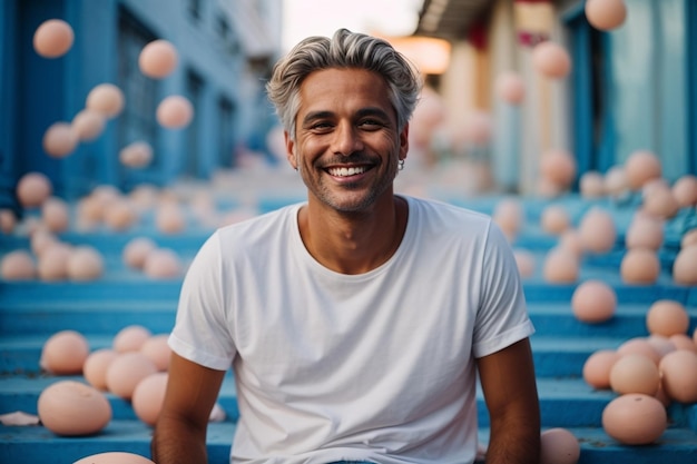 White color dressed Asian man smiling