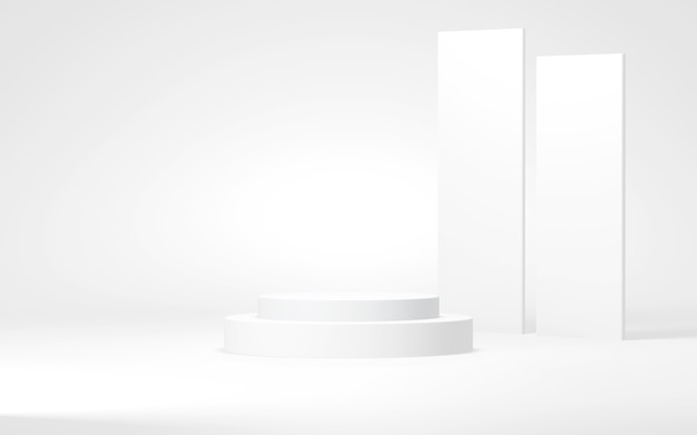 White colors podium abstract background Minimal geometric shape 3d rendering