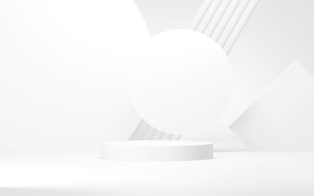 White colors podium abstract background Minimal geometric shape 3d rendering