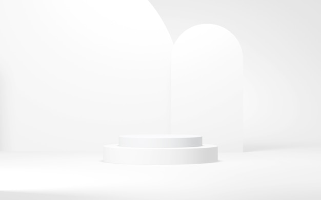 White colors podium abstract backgroundMinimal geometric shape 3d rendering