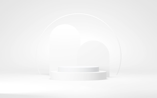 White colors podium abstract backgroundMinimal geometric shape 3d rendering