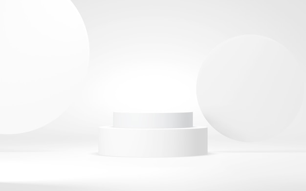 White colors podium abstract backgroundMinimal geometric shape 3d rendering